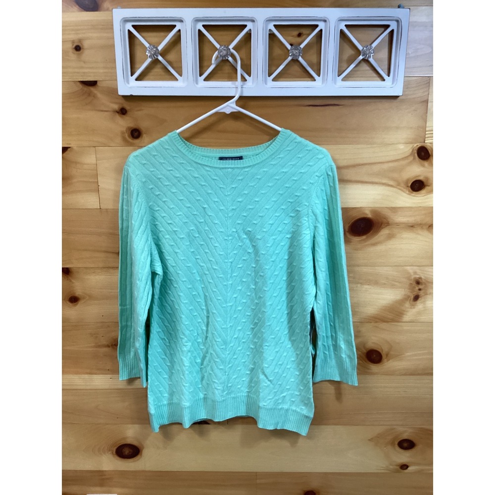 Classiques Entier Women XL Mint Green 100% Cashmere Cable Knit Sweater Preppy